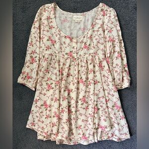 Ralph Lauren Denim & Supply Floral Scoop Neck Flowy Mini Dress - Pink on Cream